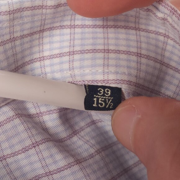 Canali Blue Purple Italy Check All Cotton 15.5 Button Up Luxury Long Sleeve Men - Picture 10 of 16